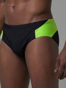 Manfinity KASUA Bañador de triángulo casual de vacaciones en la playa con color de contraste para hombre - Negro - Ver 4