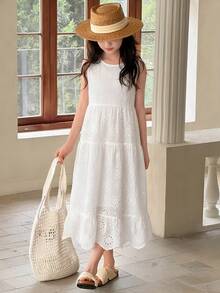 Dazy Kids Tween Girls Sleeveless Ditsy Floral Dress, Summer Vacation - White - View 3