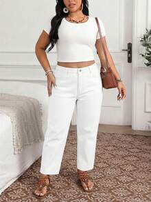 EMERY ROSE Jeans pitillo con bolsillos para mujer de talla grande - Blanco - Ver 5