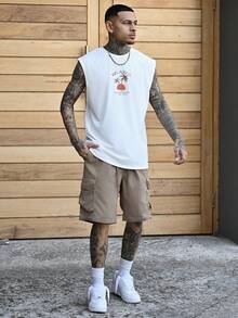 Devon Thys 男士热带字母印花图案休闲夏季无袖背心 - 白色 - 查看 1