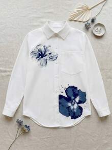 Tween Girls Floral Print Long Sleeve Shirt - White - View 4
