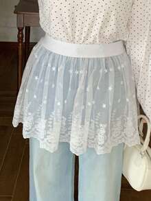 Dazy Plus 女童弹力腰白色蕾丝层叠休闲迷你裙 - 白色 - 查看 5