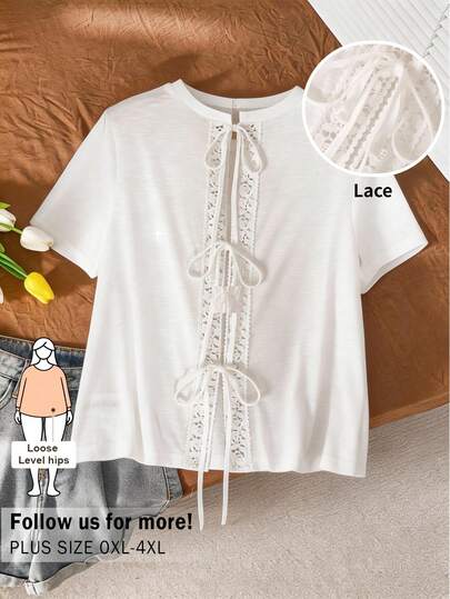 CosyJoli Plusstorlek dam-T-shirt utan rygg, vardagskläder för kvinnor kortärmad t-shirt med volanger vit t-shirt
