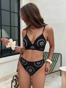 Serisse 2026款女士镂空性感比基尼套装，适合海滩度假 - 黑色 - 查看 3