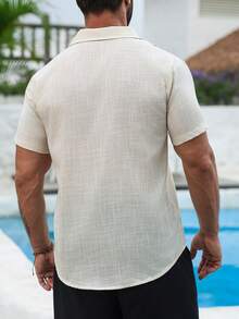 VENTUSAIL 男士印花短袖单排扣休闲衬衫，男士经典衬衫，男士衬衫，男士时尚衬衫，男士服装，男士衬衫，男士派对衬衫…… - 杏色 - 查看 2