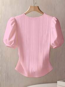 Franclia Áo thun nữ tay cánh hoa màu trơn, kiểu dáng thường ngày, thích hợp cho mùa hè. - Màu Hồng baby - Xem 2