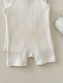 5pcs/Set Baby Girls' Casual Solid Color Knit Camisole Romper Set - White - View 3