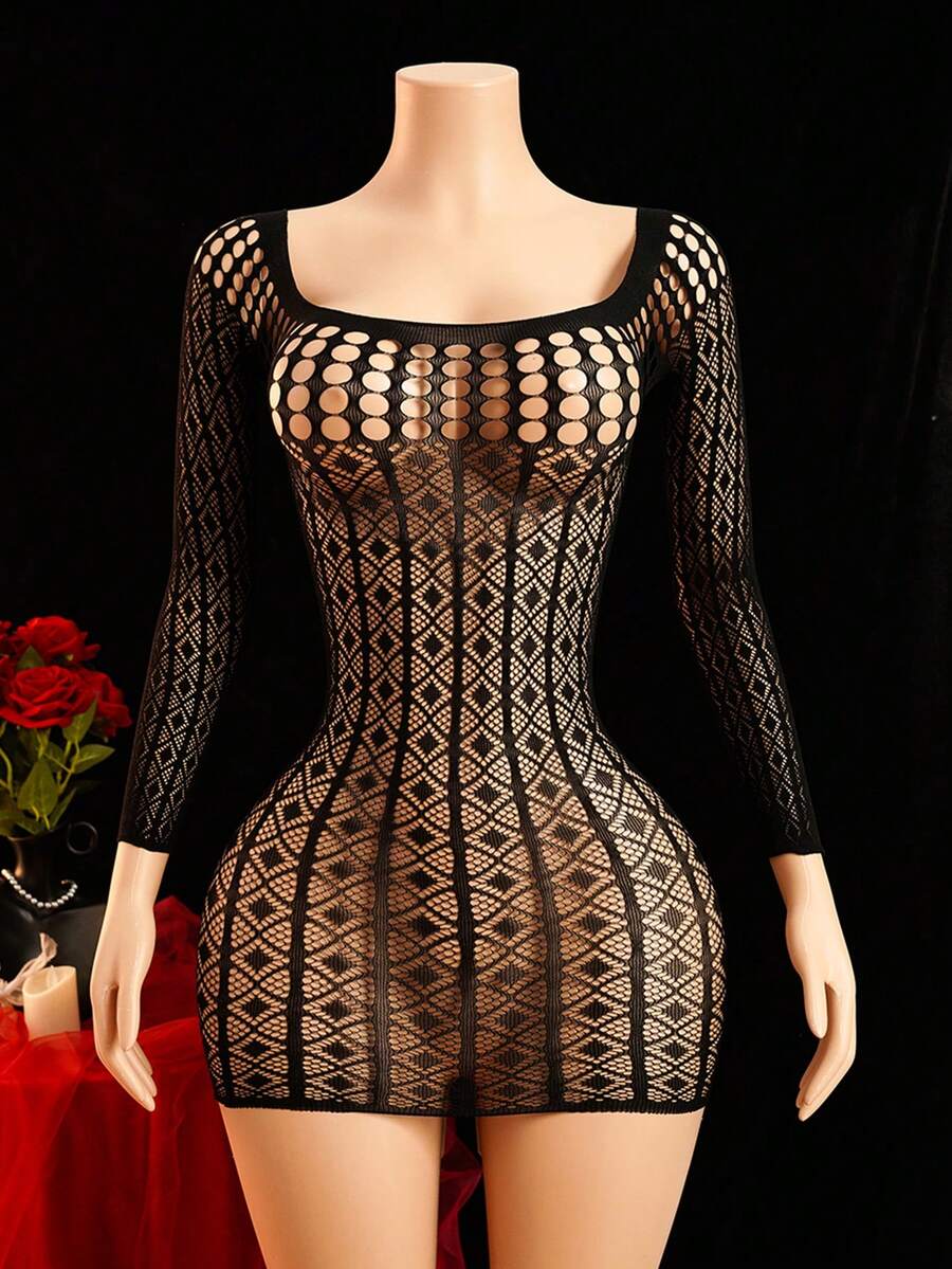 ChaseTheNight Women's Sexy Long Sleeve Mesh Dress,Sexy Lingerie For Women,Adult ,Honeymoon,Hot,Date Night,Lingerie,Fishnet Sexy Lingerie,Lingerie Set,Sexy Outfit - Black - View 1