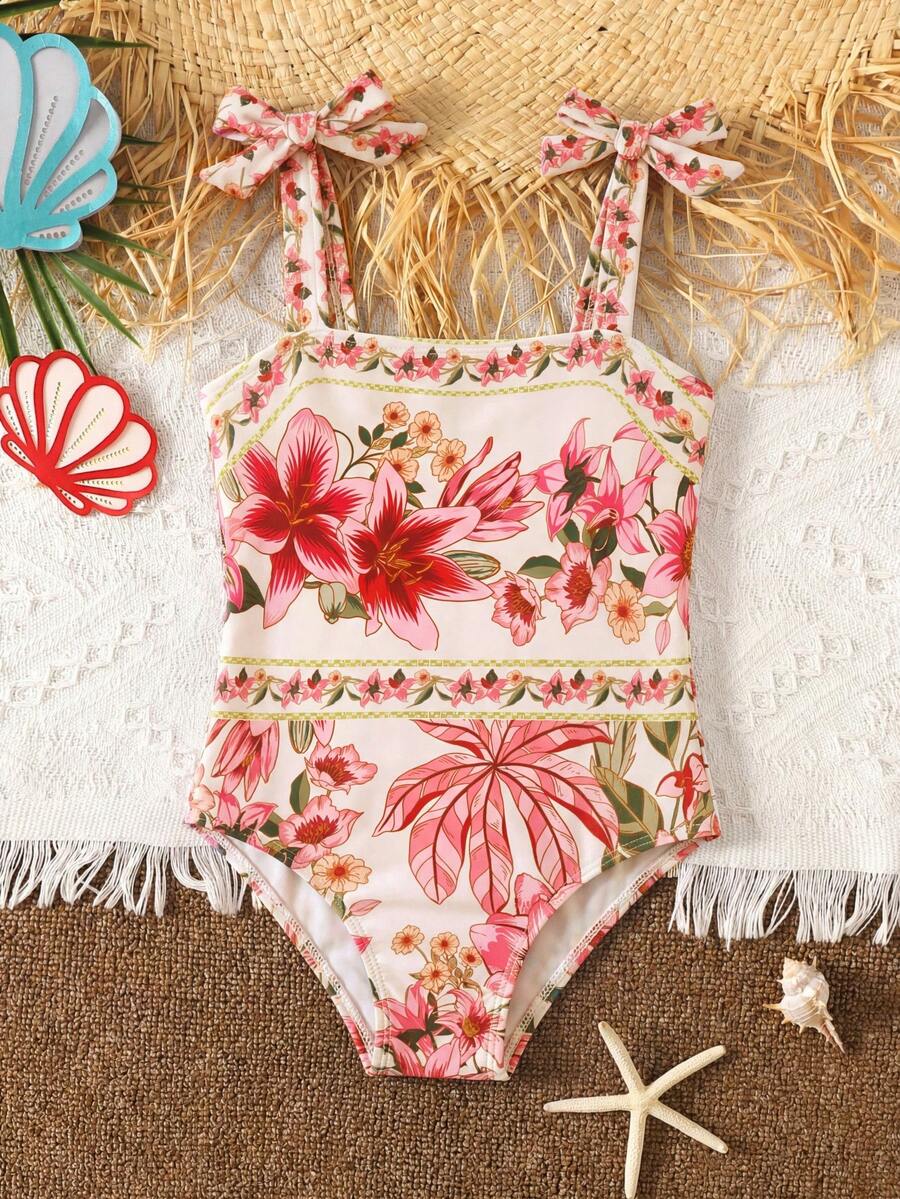 Travachic KIDS Baju Renang Bayi Perempuan Kasual Nyaman dengan Motif Bunga dan Tali Bahu Warna Kontras - MultiWarna - View 1