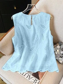 GlowEve White Embroidered Shell Trim Sleeveless Blouse For Women, Vacation - Blue - View 2