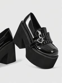 ROMWE Goth Giày Mary Jane cao gót đế dày màu đen dành cho nữ, kiểu dáng thời trang, thích hợp cho mùa thu xuân hoặc kỳ nghỉ xuân/lễ Phục Sinh. - màu đen - Xem 3