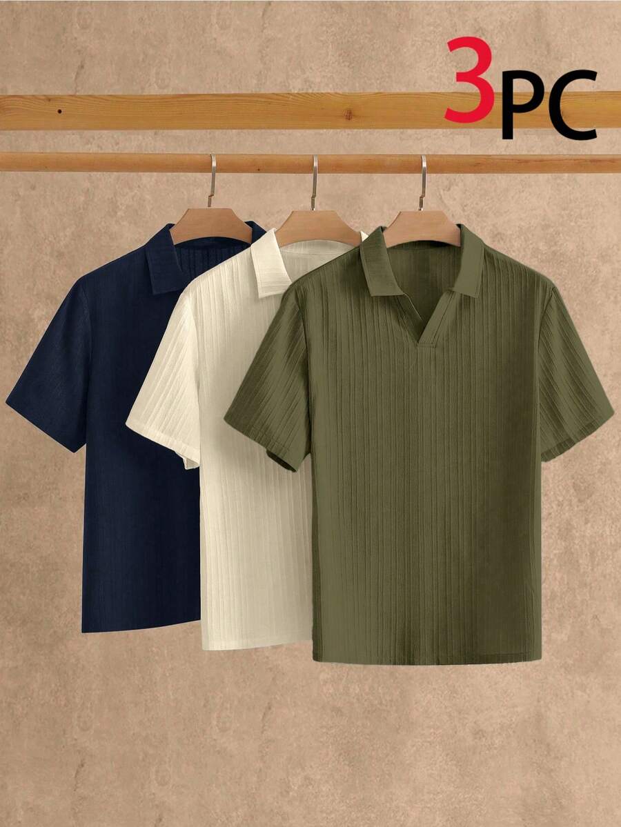 HIMLAND 3件装男士简约丝滑短袖Polo衫，夏季 - 彩色 - 查看 1