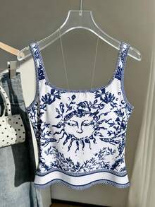 Resyla Áo tank top nữ dáng regular fit in họa tiết, màu xanh dương và trắng. - Nhiều màu - Xem 2