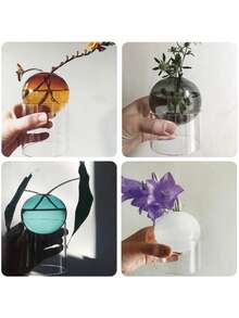 1 件圆形创意彩色玻璃花瓶，斯堪的纳维亚简约球形花盆，植物水培玻璃花瓶，彩色泡泡花瓶，适用于办公桌或架子装饰、插花和婚礼、派对用品 - 彩色 - 查看 3