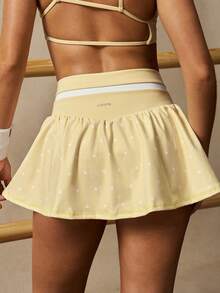 VARSIVA Color Block Summer Polka Dot Print Sports Skirt - Yellow - View 14