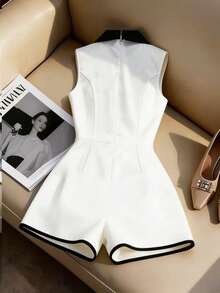 Franclia 法国奢华黑白撞色无袖连体裤 | 优雅通勤和精致约会的理想之选 - 黑與白 - 查看 2