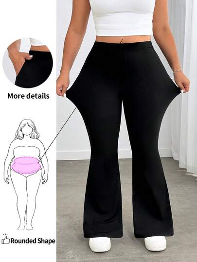 Enliva 大码休闲黑色喇叭裤，适合外出、优雅场合、瑜伽、休闲穿着和通勤。采用凉爽、透气、吸湿排汗面料，适合苹果型和圆润身材，夏季穿着舒适。