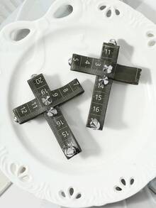 ROMWE Anime 2 Y2k Heavy Industry Punk Unique Dark Wind Goth Dark Green Tape Measure Rivet Leather Splicing Cross DIY Hairpin Duck Bill Clip Side Clip Hairpin, Combination Set, Suitable For Girls, Ladies, Sisters, Girlfriends Daily Wear, Holiday Gifts - Dark green-42 - View 6