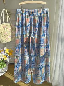 Comfortcana Quần dài thường ngày, đi chơi, nghỉ mát, hẹn hò, đi làm, đi học, chất liệu cotton nguyên chất, cạp chun co giãn, họa tiết đại dương xanh trắng, cỡ lớn. - Nhiều màu - Xem 2