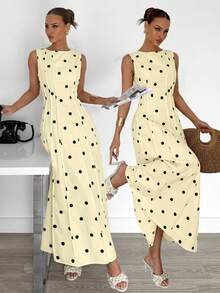 vestido de línea A con drapeado sin mangas para el verano - Amarillo claro - Ver 7