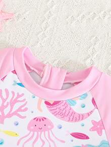 SHEIN Áo tắm dài tay in hình nàng tiên cá cho bé gái, đồ bơi trẻ em, áo tắm nàng tiên cá màu hồng cho bé gái, áo tắm dễ thương cho bé gái, áo tắm nhiệt đới cho bé gái, áo tắm chống nắng cho bé gái, áo tắm dài tay cho bé gái, áo tắm dài tay in hình nàng tiên cá cho bé gái, áo tắm màu hồng cho bé gái, áo tắm dài tay đáng yêu cho bé gái. - Nhiều màu - Xem 5