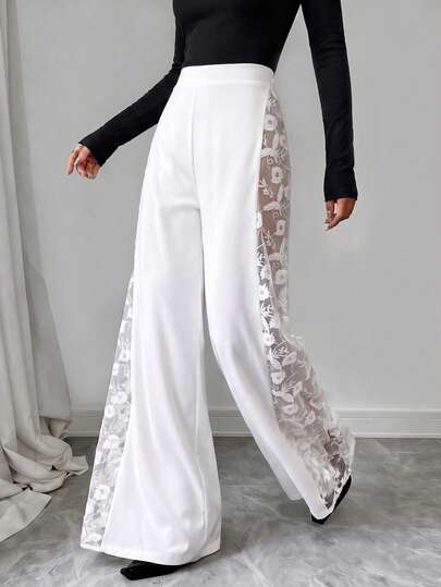 Franclia Quần nữ mùa xuân/hè mới, chất liệu lưới thêu hoa hồng, xuyên thấu, phối nhiều mảnh, dáng chữ A, cạp cao, phong cách lãng mạn, thanh lịch.