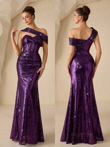 Coutiva Women's Beaded Spaghetti Strap Formal Evening Gown (Heavily Embellished) Women's Sequin Mermaid Formal Evening Gown One Shoulder Formal Dress Purple Women Evening Dress Gowns Glamorous Dress Dress Elegant Gala Dress Elegant Valentines Dress Elegant Dress Sequin Dress Pink Red Dress Floral Dress Valentines Dress Elegant Dress Sequin Dress Floral Dress Luxury Graduation Ceremony, School Opening, Music Festival, Birthday Party, Wedding, Afternoon Tea Gathering, Ball - Purple - View 9