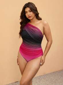 Elaquor Plus Size Women's One-Piece Patchwork Color Swimsuit, Suitable For Beach Vacation, Pool Party, Beach Party Summer Sexy - Pink - View 6