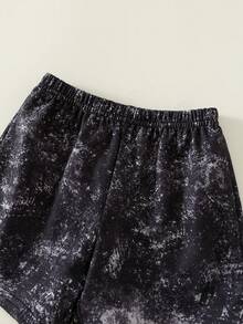 SHEIN 3件套男女宝宝休闲时尚字母图案连帽背心、纯色短裤、宽松圆领短袖T恤针织套装，适合春夏穿着 - 彩色 - 查看 11