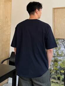 DAZY Áo thun nam ngắn tay mùa hè trở lại trường học cổ tròn in chữ - Màu xanh hải quân - Xem 2