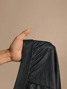 Hourglow 女士秋季服装，冬季加大码女士高腰纯色PU皮紧身裤/秋季/冬季 - 黑色 - 查看 10