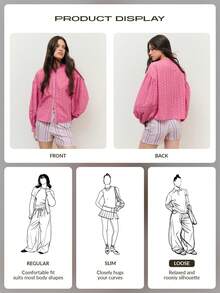 Áo kiểu Broderie Anglaise màu hồng với cổ áo đứng và hàng cúc phía trước, điểm xuyết những chi tiết trang trí tinh tế, cùng tay áo dài rộng thùng thình có cổ tay bo. Phù hợp cho cả công sở và cuối tuần, mùa xuân, hè, lễ hội, kỳ nghỉ. - Hồng - Xem 10