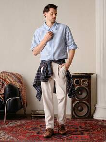 Men's Casual Commuting Solid Color Tapered Pants, Fall Old Money - Apricot - View 4
