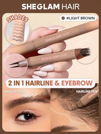 SHEGLAM HAIR 2 IN 1 Volume Boost Hairline & Brow Pen-Light Brow,Fill In Hairline,Use As Eyeliner,Fill In Eyebrows,Draw On Bottom Lashes,Multi-Use,Waterproof,Sweat-Proof & Oil-Proof,24H Rich Color,Long-Wear Lasting Quick Cover Hair Root Birthday Gift Holiday Pink Vibe Makeup Travel School Festivals Rose Present Girl Charm Hair Care Mother's Day Fancy Fashion Rave Party Beach Eye Brow Pencil