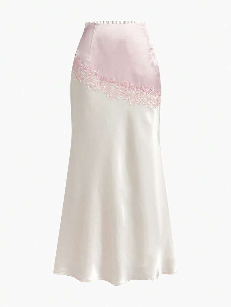 COLORBLOCK SILK-LIKE SATIN ROMANTIC MERMAID HEM SKIRT