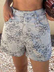 Livesso Quần short denim nữ in họa tiết, kiểu dáng thường ngày. - trắng - Xem 6