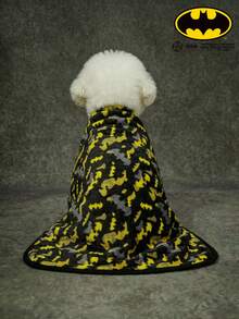 Batman X PETSIN 1 pieza Manta para mascotas con diseño de murciélago amarillo y negro, con borde negro, amigable con la piel, toalla suave para gatos y perros - Negro - Ver 2
