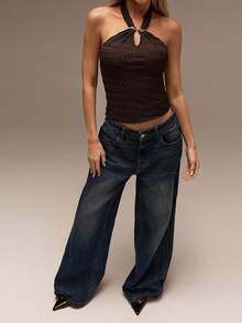 SHEIN Forever 21 Top halter para vacaciones en la playa, ferias del Renacimiento, conciertos country, graduación, salidas, festivales de música, aeropuerto, Pascua, estilo bohemio para mujeres - Café integral - Ver 3