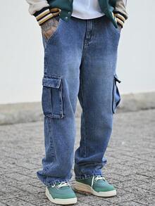 Devon Thys 男士休闲工装牛仔裤，简约时尚，适合日常穿着 - 藍色 - 查看 5