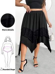 Enliva 大码女式黑色优雅撞色蕾丝不对称下摆半身裙 - 黑色 - 查看 1