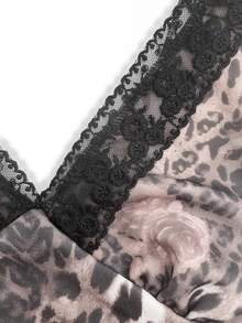INAWLY 女士豹纹亮片蕾丝花卉吊带背心 - 摩卡棕 - 查看 3