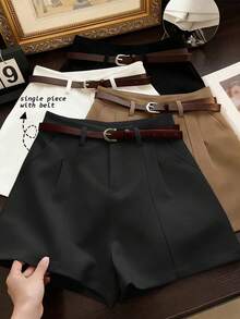 Franclia Quần short nữ ống rộng cạp cao dáng chữ A, màu trơn, phong cách tối giản Pháp, thích hợp mặc đi làm, kiểu dáng thường ngày, retro. - màu đen - Xem 3