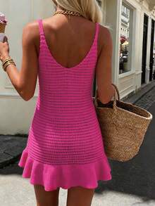 Flora Isola Flora Isola Spring/Summer Sleeveless V-Neck Backless Knit Dress, Casual Beach Vacation Style For Women - Hot Pink - View 2