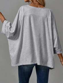 EMERY ROSE Plus Size Solid Color Casual Loose Fit Round Neck T-Shirt, Spring - Multicolor - View 6