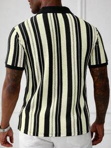 Manfinity CasualCool Men's Casual Business Striped Design Polo Shirt, Suitable For Daily Commute And Leisure Wear, Versatile - Apricot - View 2