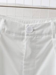 SHEIN PETITE Women's Elegant French Style White Suit Pants For Commuting And Back To School - White - View 3