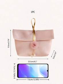SHEIN 1个 5CMx15.5CMx9.5CM 仿珍珠绒球装饰礼品袋粉色涤纶适用于珠宝收纳化妆品旅行婚礼节日派对 - 粉色 - 查看 6
