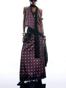 LYSMO 2026 New Arrive Minimalism Spring/Summer Women's Polka Dot Print Lace Patchwork Fashion Camisole - Coffee Brown - View 6