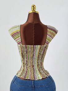 Sunspun Plus Size Colorful Striped & Polka Dot Patchwork Shirt, Spring/Summer - Multicolor - View 2