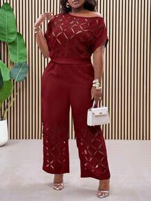 Slaydiva Bộ đồ hai mảnh cỡ lớn, hở vai, thêu hoa, chất liệu nhẹ, thích hợp cho kỳ nghỉ thanh lịch. - Màu Đỏ Sâu - Xem 7